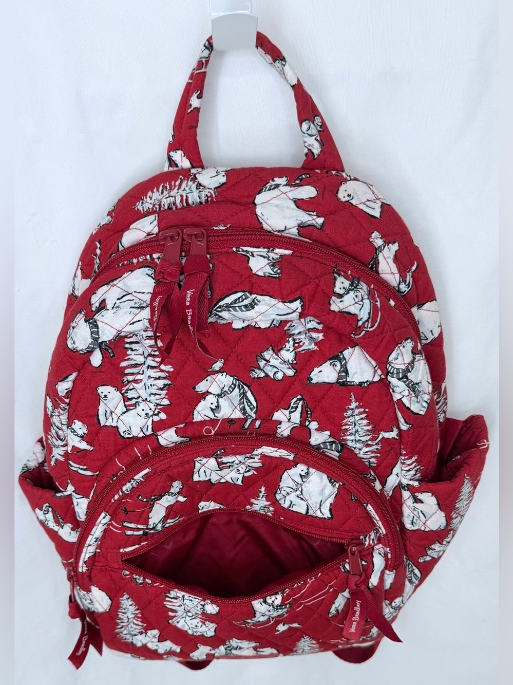 Vera Bradley Red Quilted Polar Bear Print Backpack - Picture 5 of 6